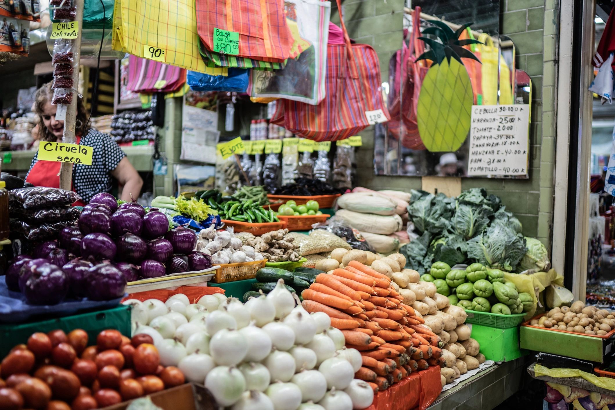 Fresh vegetables displayed at a local market